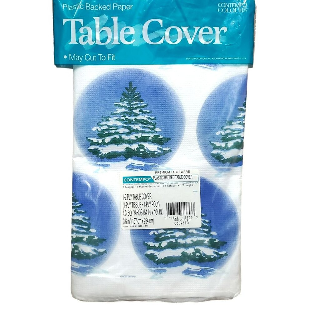 New Christmas Tree Table Cover Snow Winter Holiday Paper Plastic 54x104 Vintage